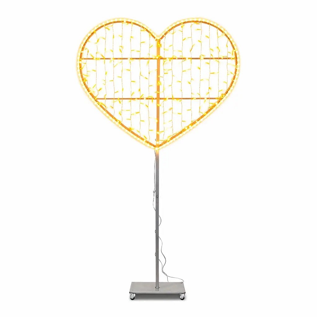 Eco Fix 2D LED light heart, 120 × 285 × 60 cm, warm white, standing, aluminium