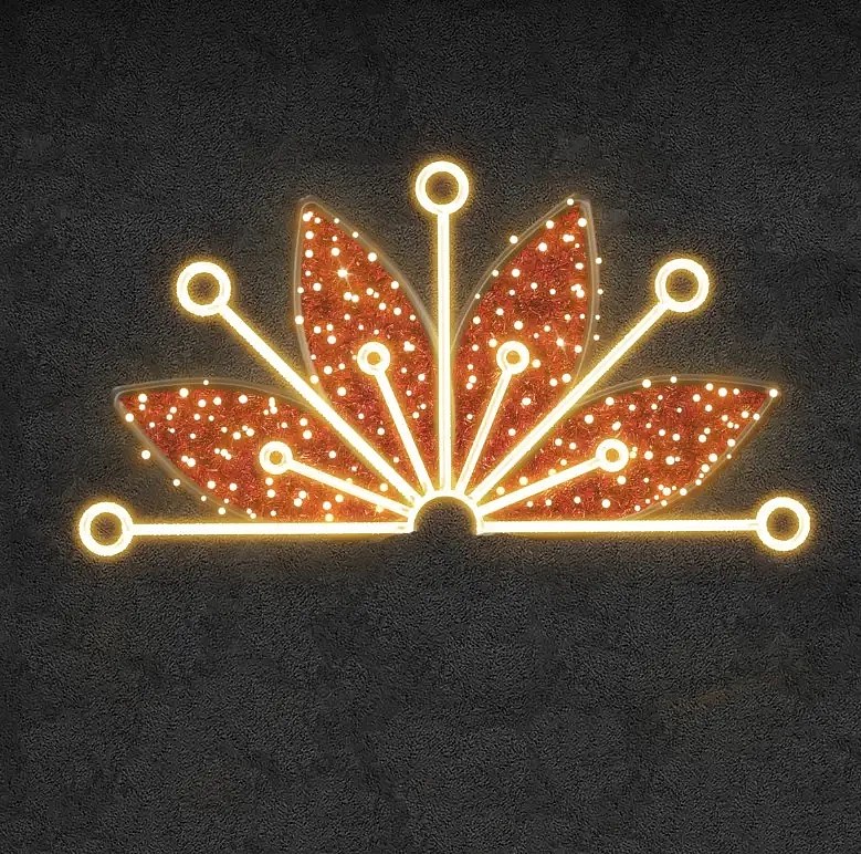 2D LED half-flake V., hanging, 305 × 170 × 5 cm, warm white, red carpet, aluminium