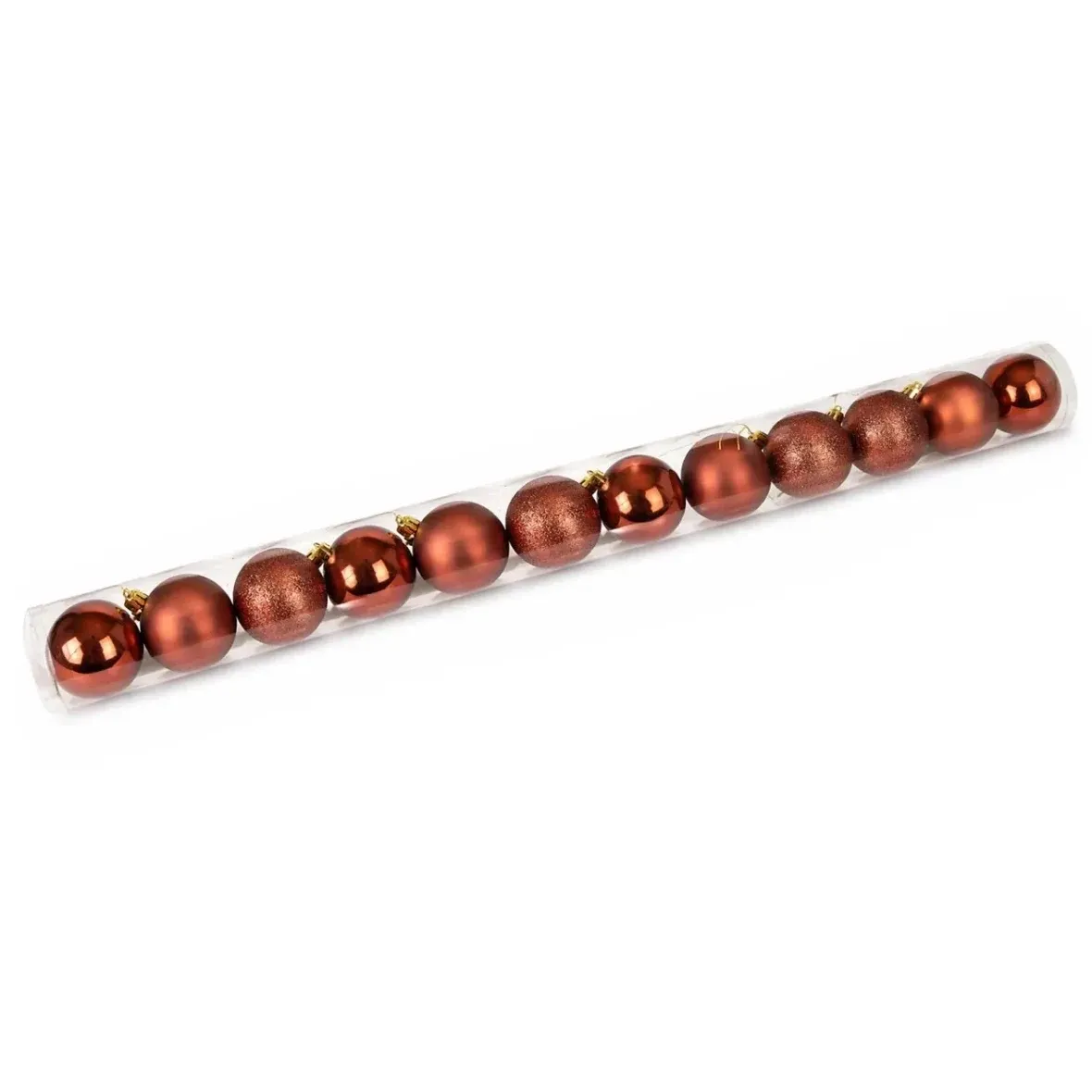 Set of Christmas decorations copper 6 cm plastic balls, 4× shiny, 4× matt, 4× glitter, pack of 12