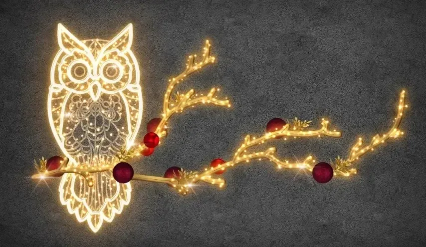 Easy Fix 2D LED light owl on branch, hanging, 220 ×145 × 3 cm, warm white, 3D printing, DZX21195WS1