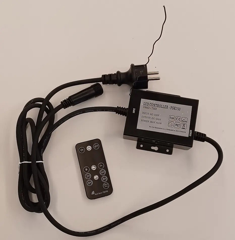 Easy Fix power cord with AC/DC outdoor, black, 1.5 m, IP67, dimmer and timer, remote control