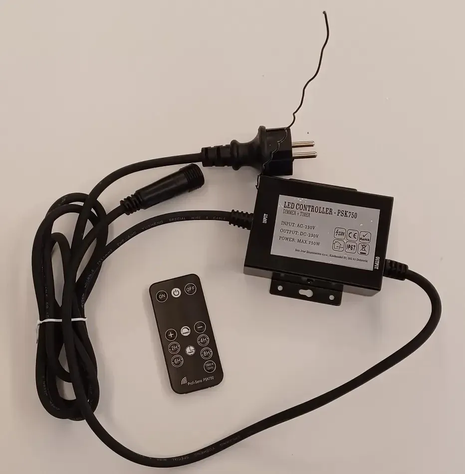 Easy Fix power cord with AC/DC outdoor, black, 1.5 m, IP67, dimmer and timer, remote control