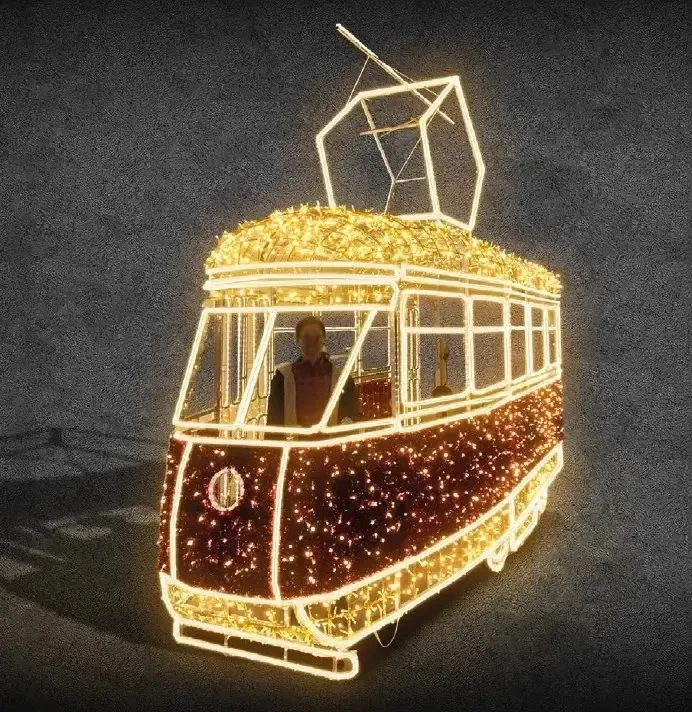 3D LED light tram, 400 × 360 × 150 cm, warm white, standing, aluminium