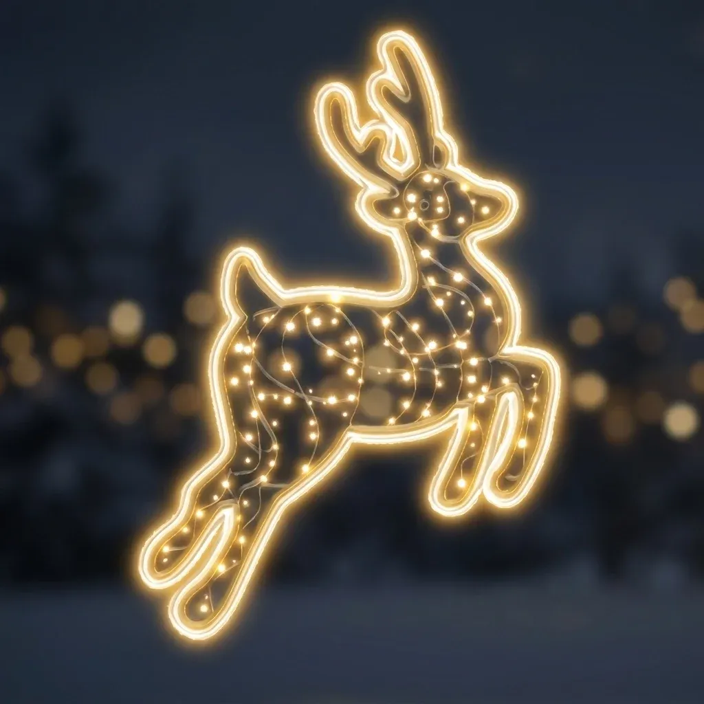 Eco Fix 2D LED light reindeer, in jump, hanging, 100 × 105 × 5 cm, warm white, 3D printed, gold
