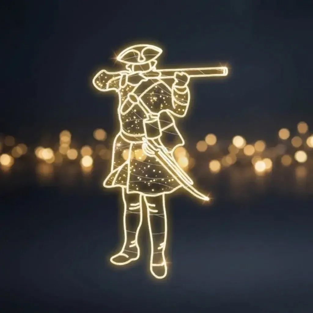 Eco Fix 2D LED light decor, soldier I. with musket, 120 × 205 × 3 cm, warm white, hanging, 3D print