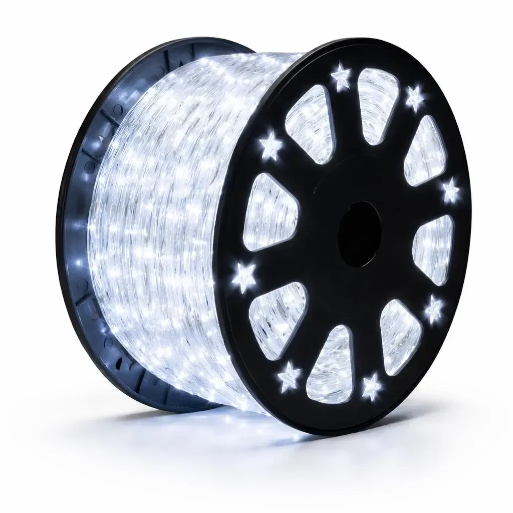 Easy Fix Outdoor LED Light Hose, 50 m, Ice White, 230 V, 1,500 LEDs, Transparent Hose, IP44, Reel