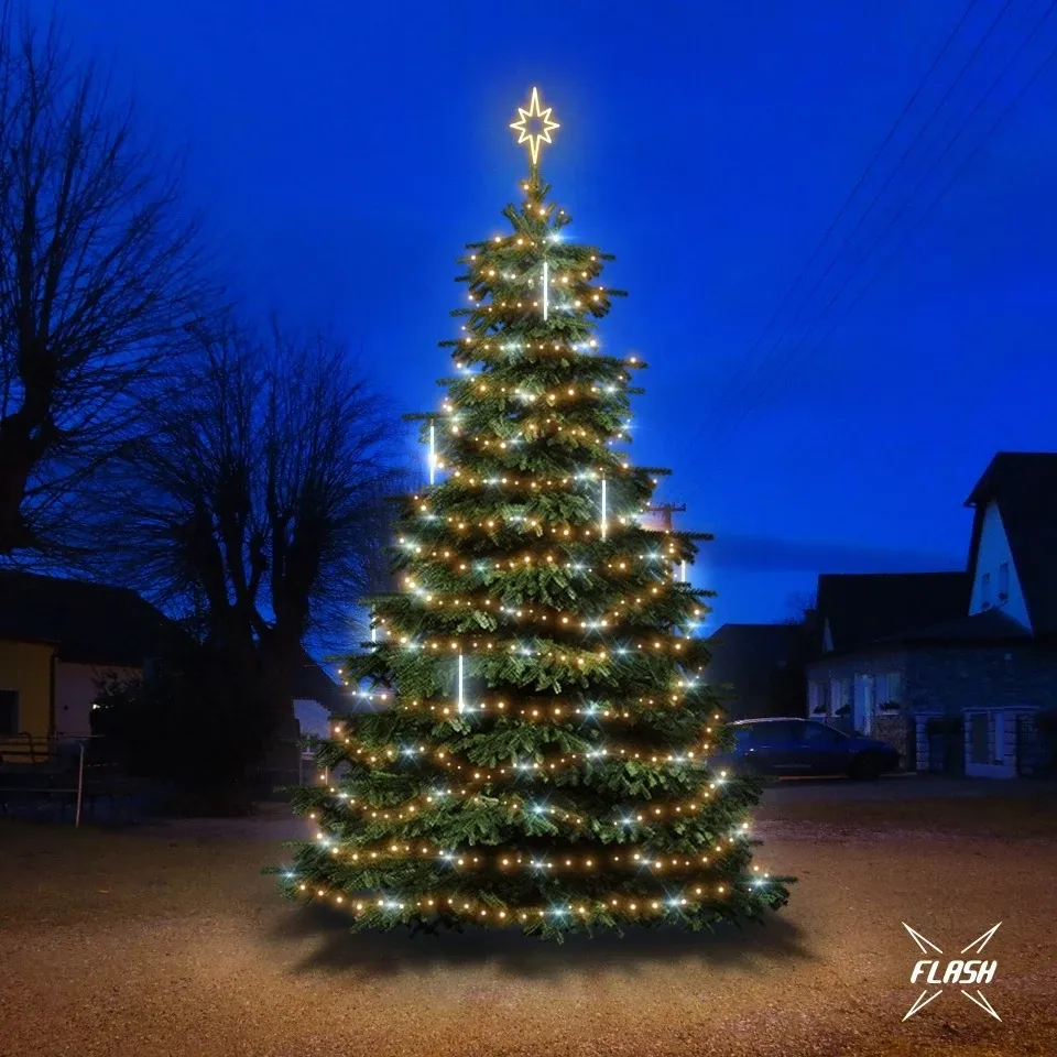 LED light set for Christmas trees 6-8 m high, warm white with Flash, with falling snow