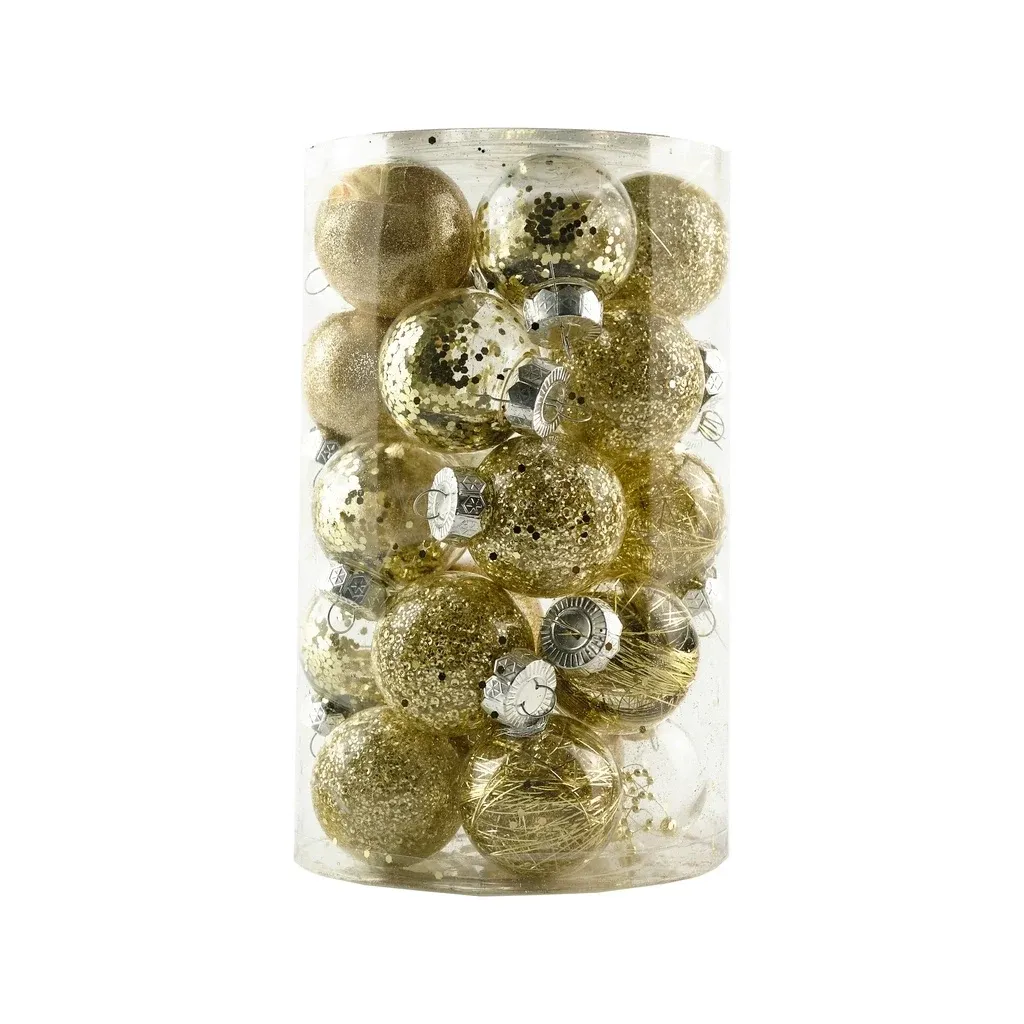 Set of Christmas decorations gold 6 cm plastic flask, pack of 25 pcs