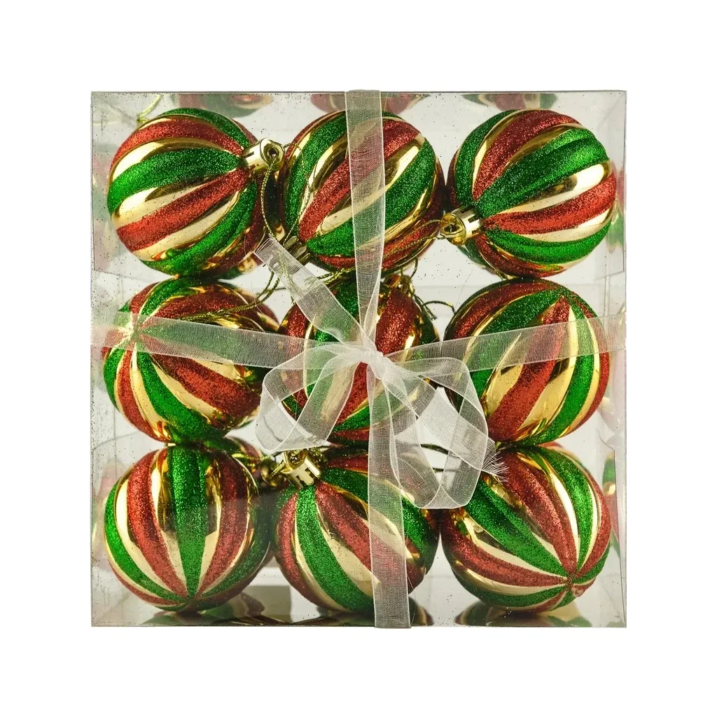 Set of Christmas ornaments rustic coloured 6 cm plastic flask, pack of 18 pcs