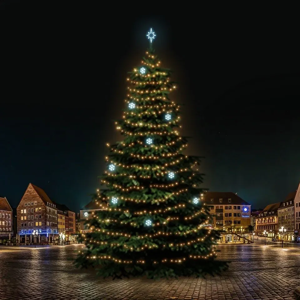 LED light set for Christmas trees 21-23 m high, warm white with icy white decors DZX0EFD01