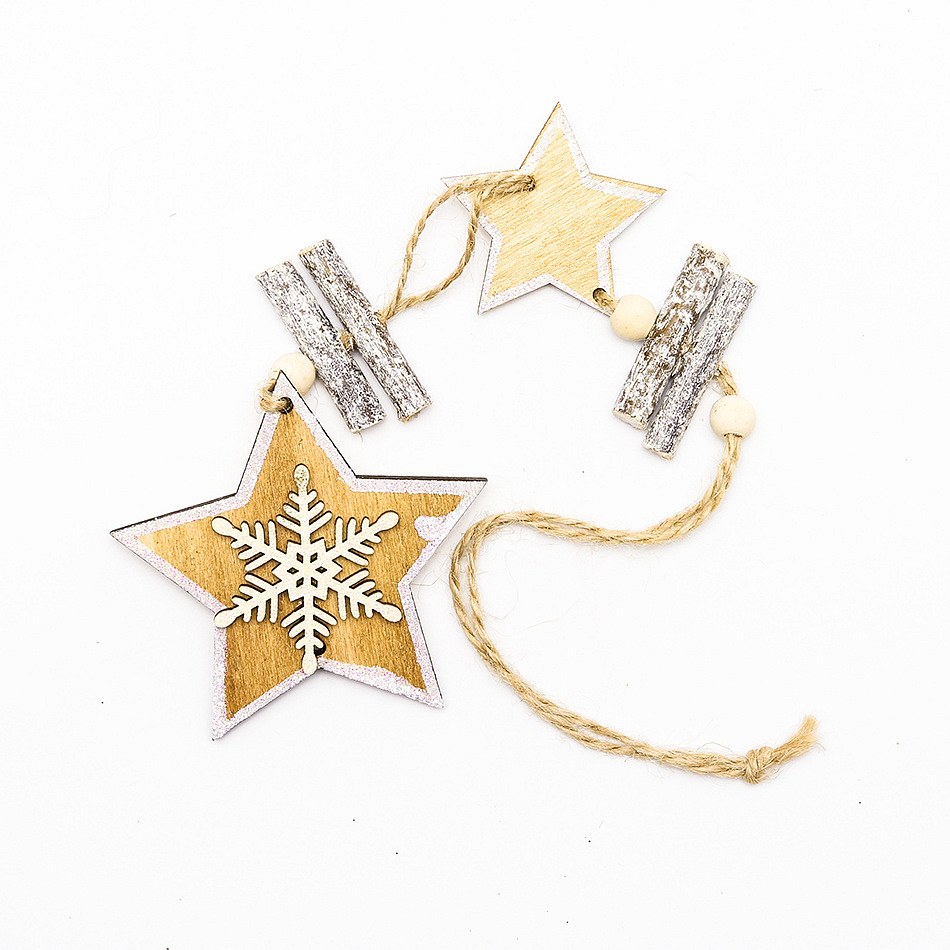 Wooden Christmas tree ornament star, 8 × 34 cm, hanging