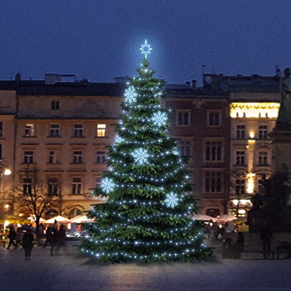 LED light set for Christmas trees 9-11 m high, ice white with decors DZX0EFD08