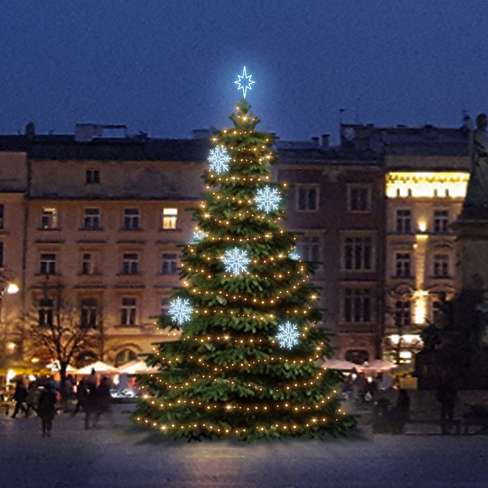 LED light set for Christmas trees 9-11 m high, warm white with icy white decors DZX0EFD08