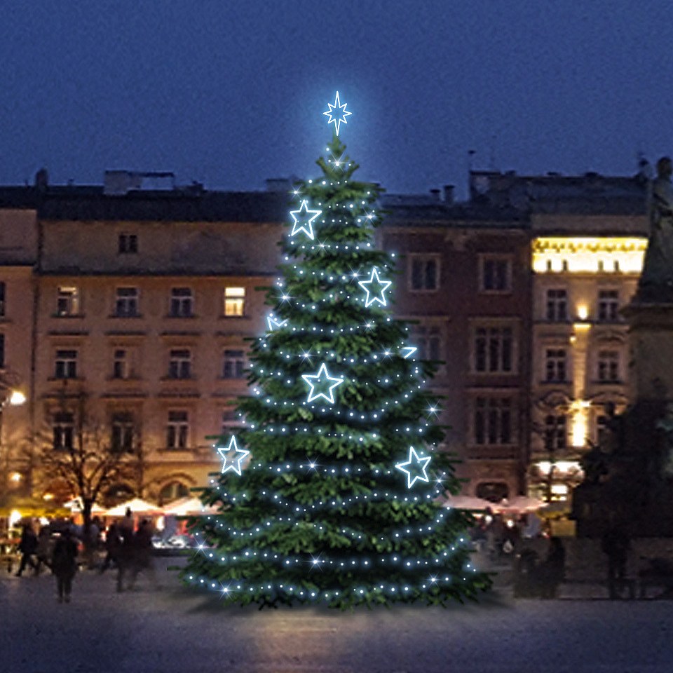 LED light set for Christmas trees 9-11 m high, ice white with decors DZ115S1