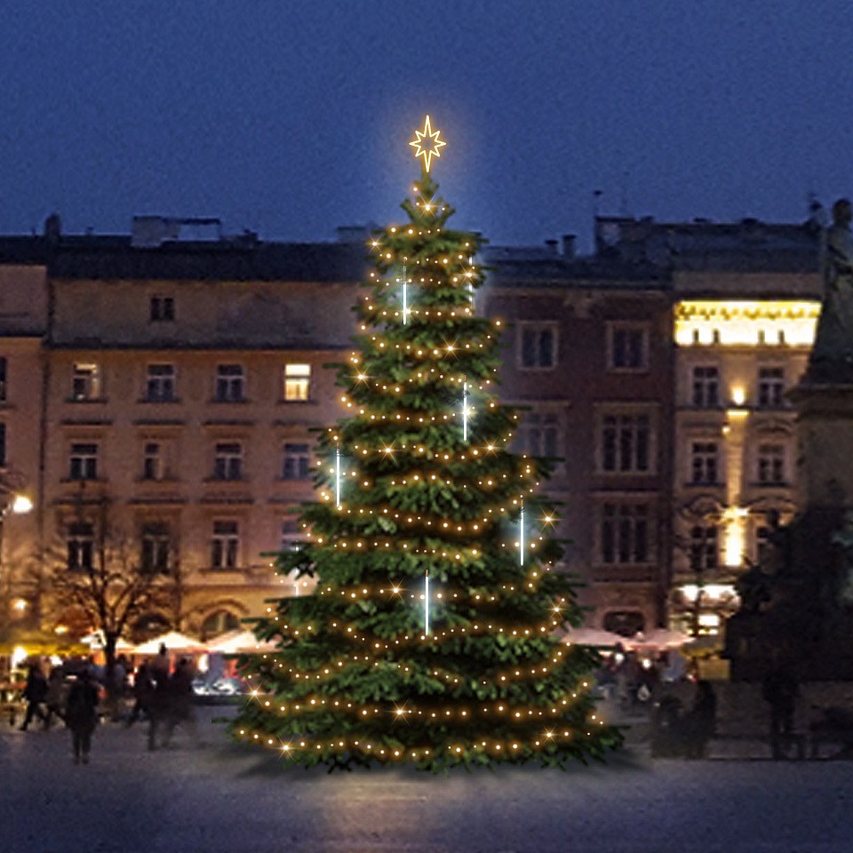 LED light set for Christmas trees 9-11 m high, warm white with falling snow