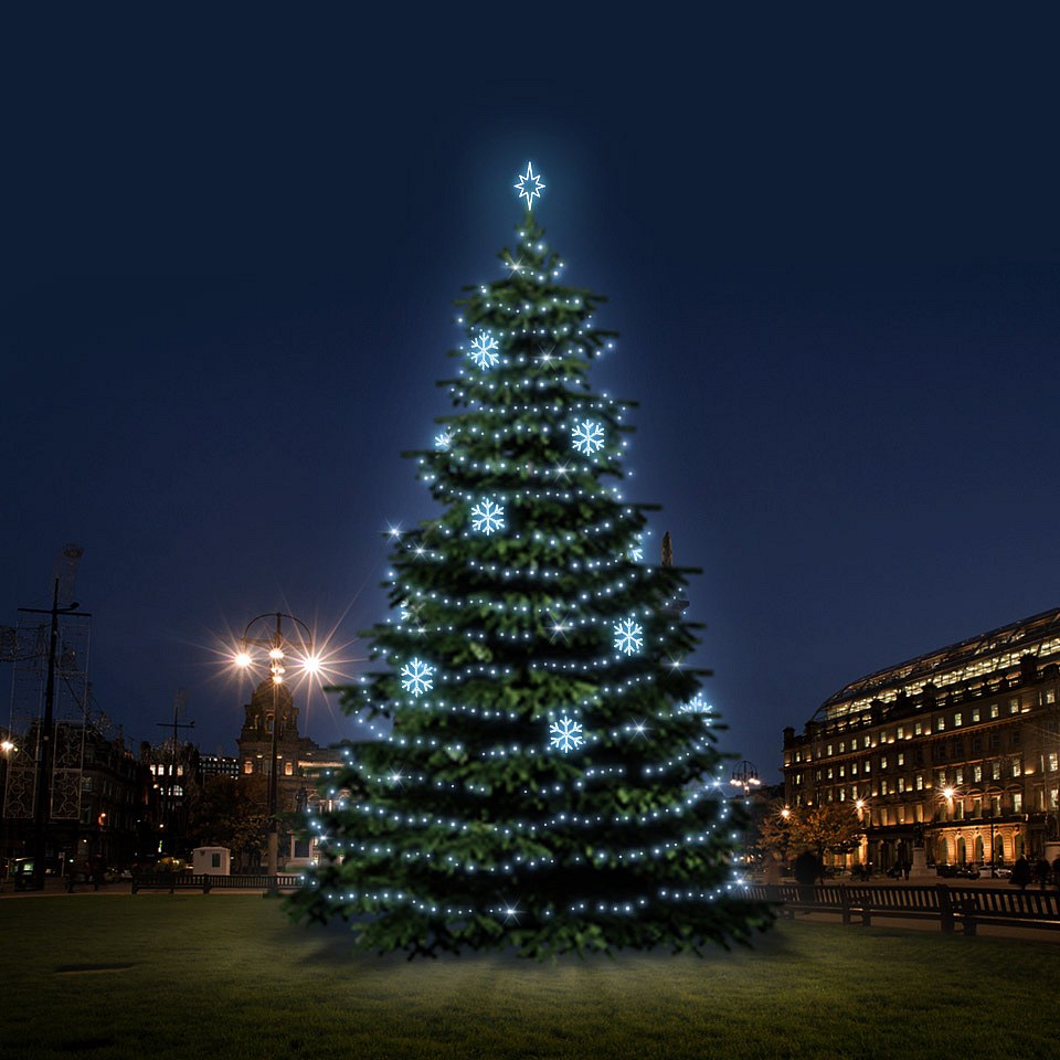 LED light set for Christmas trees 12-14 m high, ice white with EFD01 decors