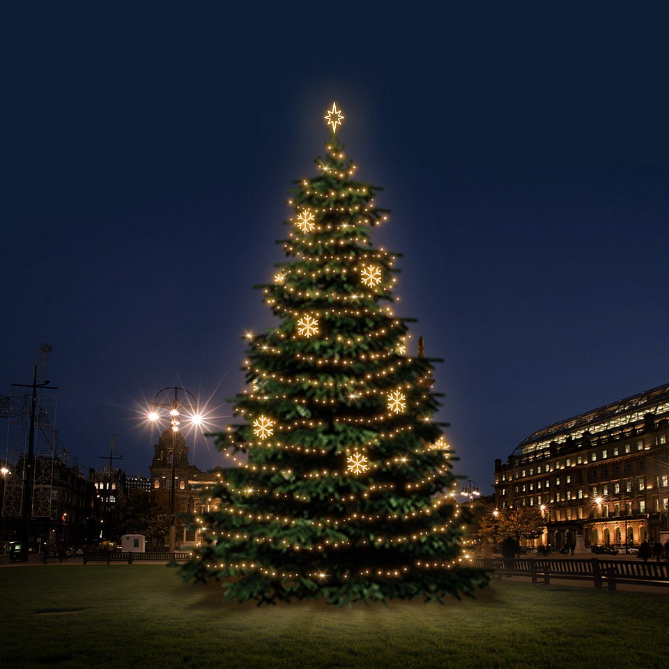 LED light set for Christmas trees 12-14 m high, warm white with decors EFD02W