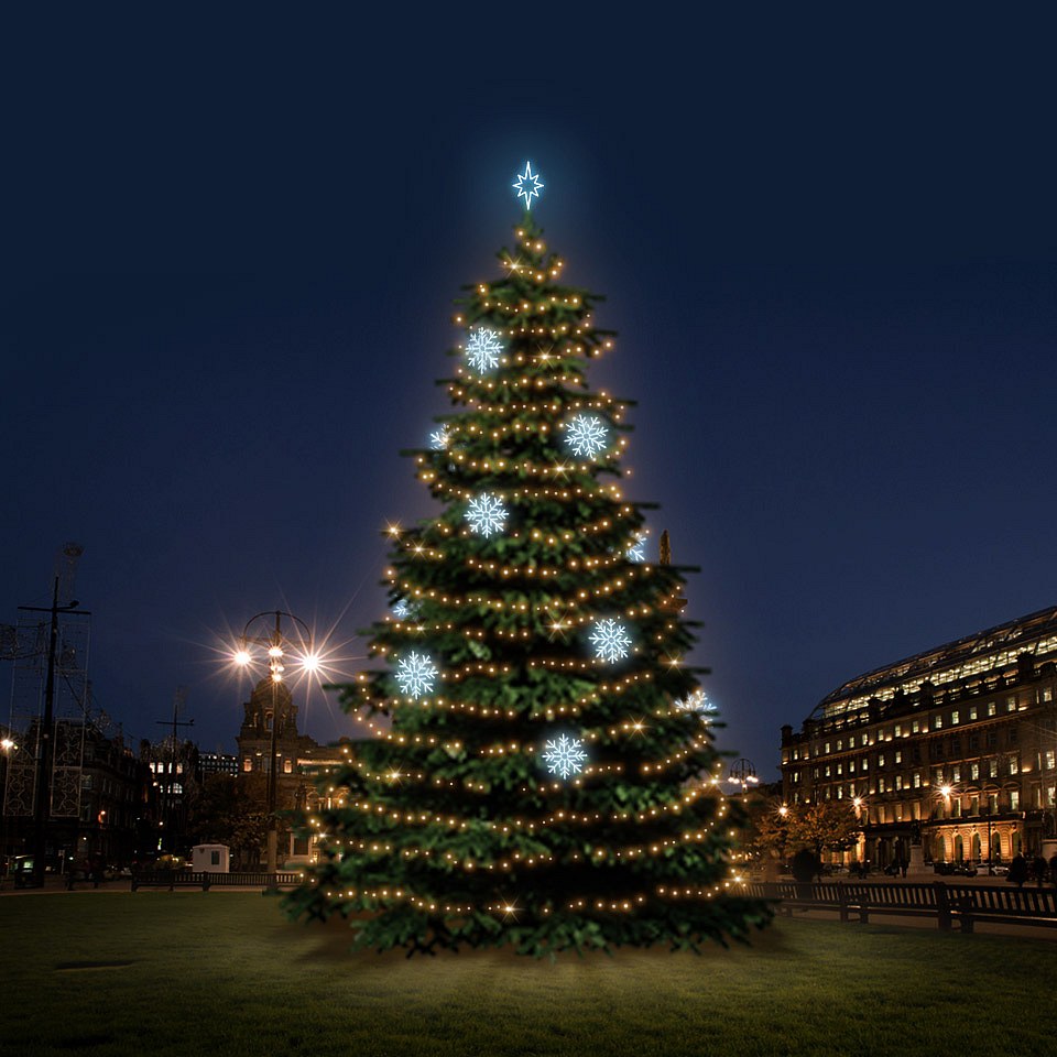 LED light set for Christmas trees 12-14 m high, warm white with icy white decors DZX0EFD08