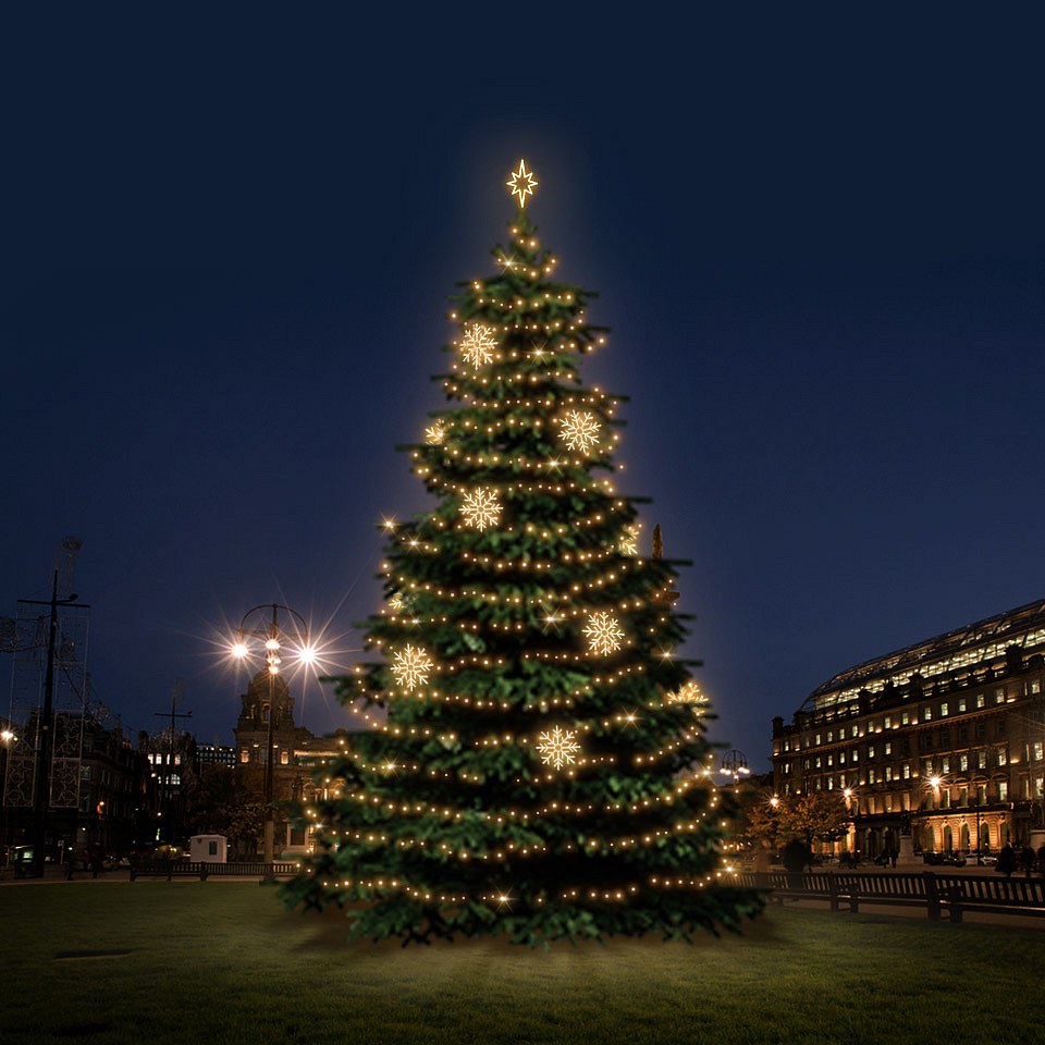 LED light set for Christmas trees 12-14 m high, warm white with decors EFD08W